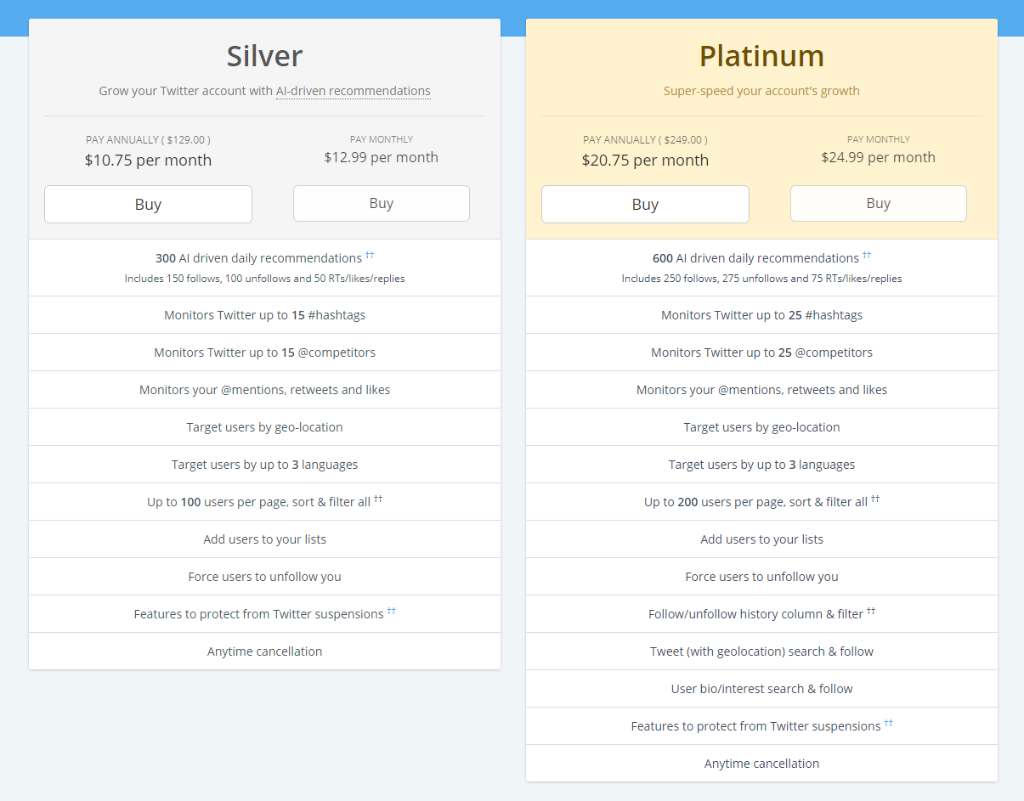 Tweepi Pricing