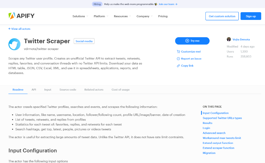 Apify Twitter Profile Scraper