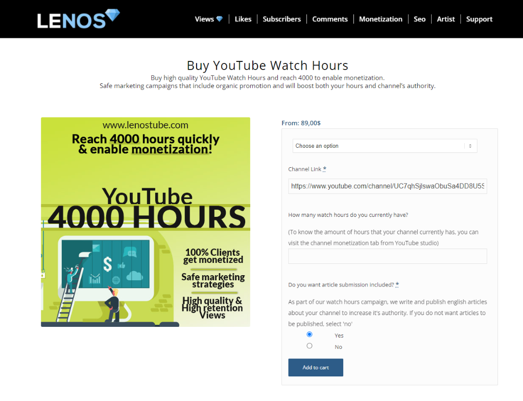 Lenos Tube YouTube Watch Time Hours