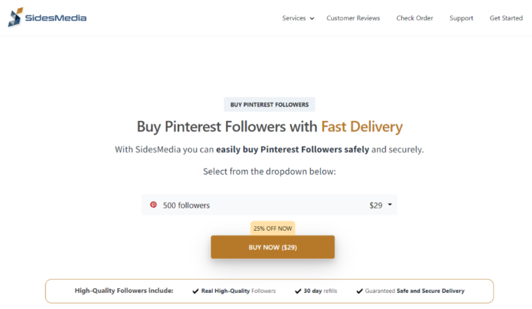 SidesMedia Buy Pinterest Followers