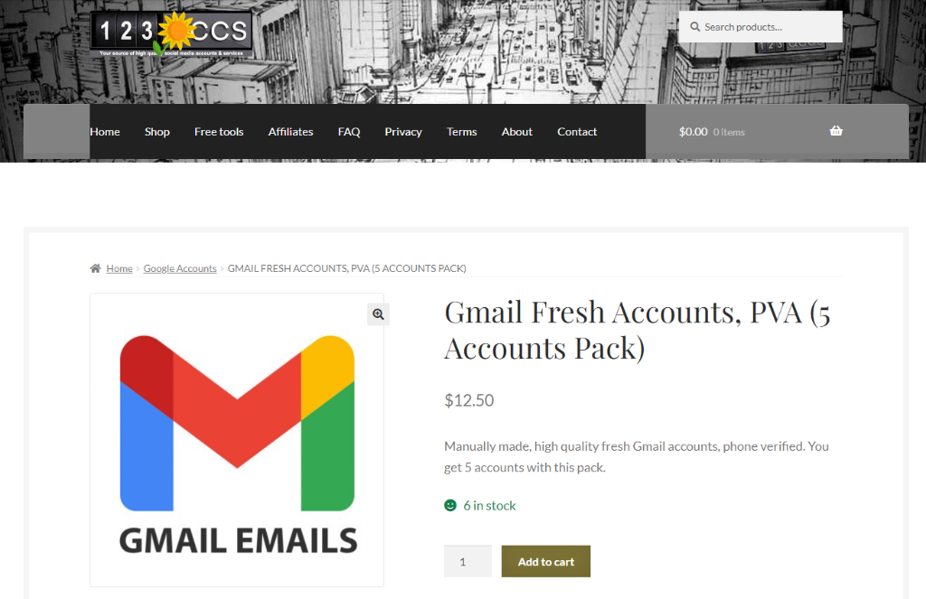 123accs Buy Gmail PVA Accounts