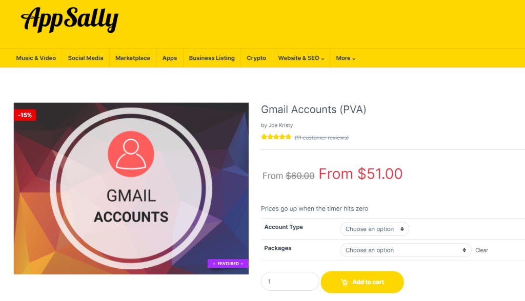 Appsally Buy Gmail PVA Accounts
