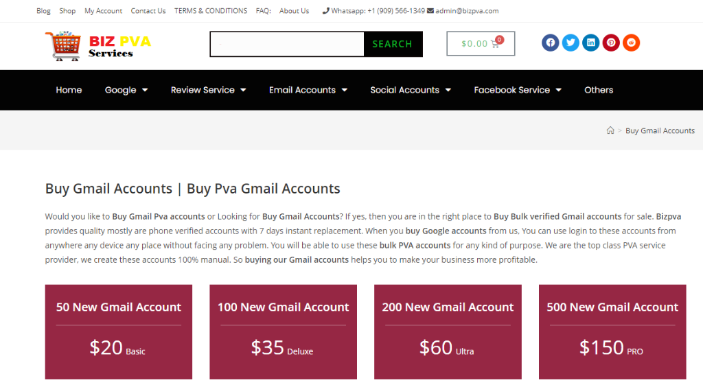 BizPVA Buy Gmail PVA Accounts