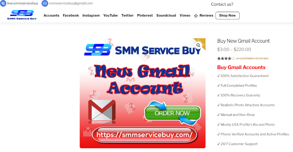 SMMServiceBuy Buy Gmail PVA Accounts