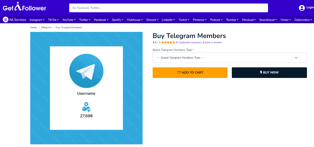 GetAFollower Buy Telegram Members
