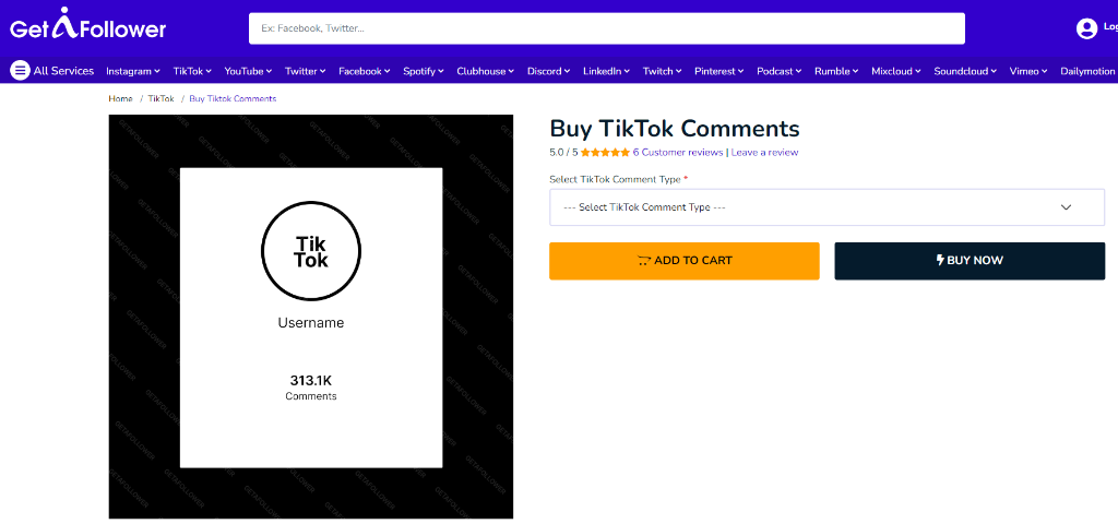 GetAFollower Buy TikTok Comments