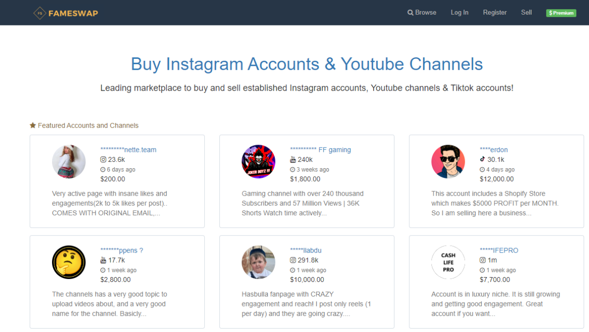 FameSwap Buy Instagram Accounts