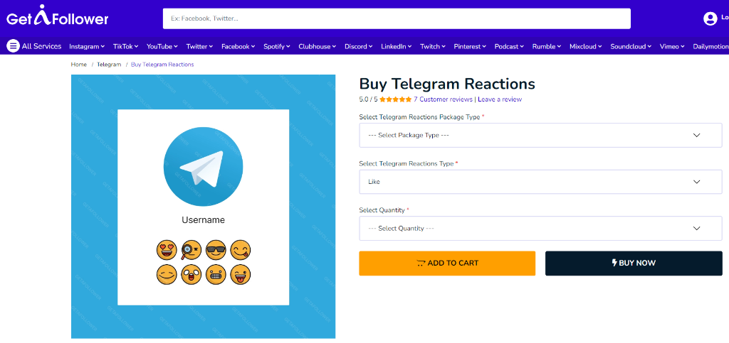 GetAFollower Buy Telegram Reactions