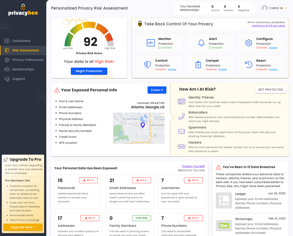 Privacy Bee dashboard