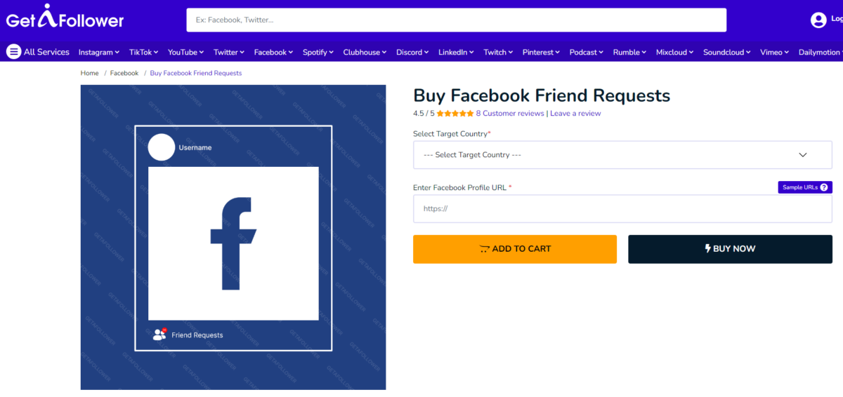 GetAFollower Buy Facebook Friend Requests