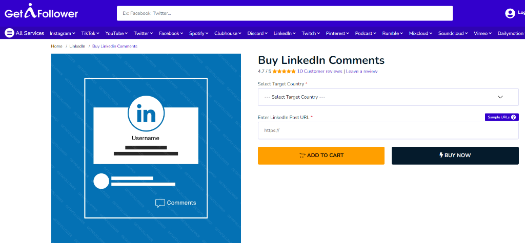 GetAFollower Buy LinkedIn Comments