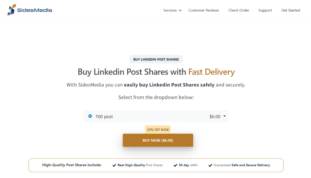 SidesMedia Buy Linkedin Post Shares