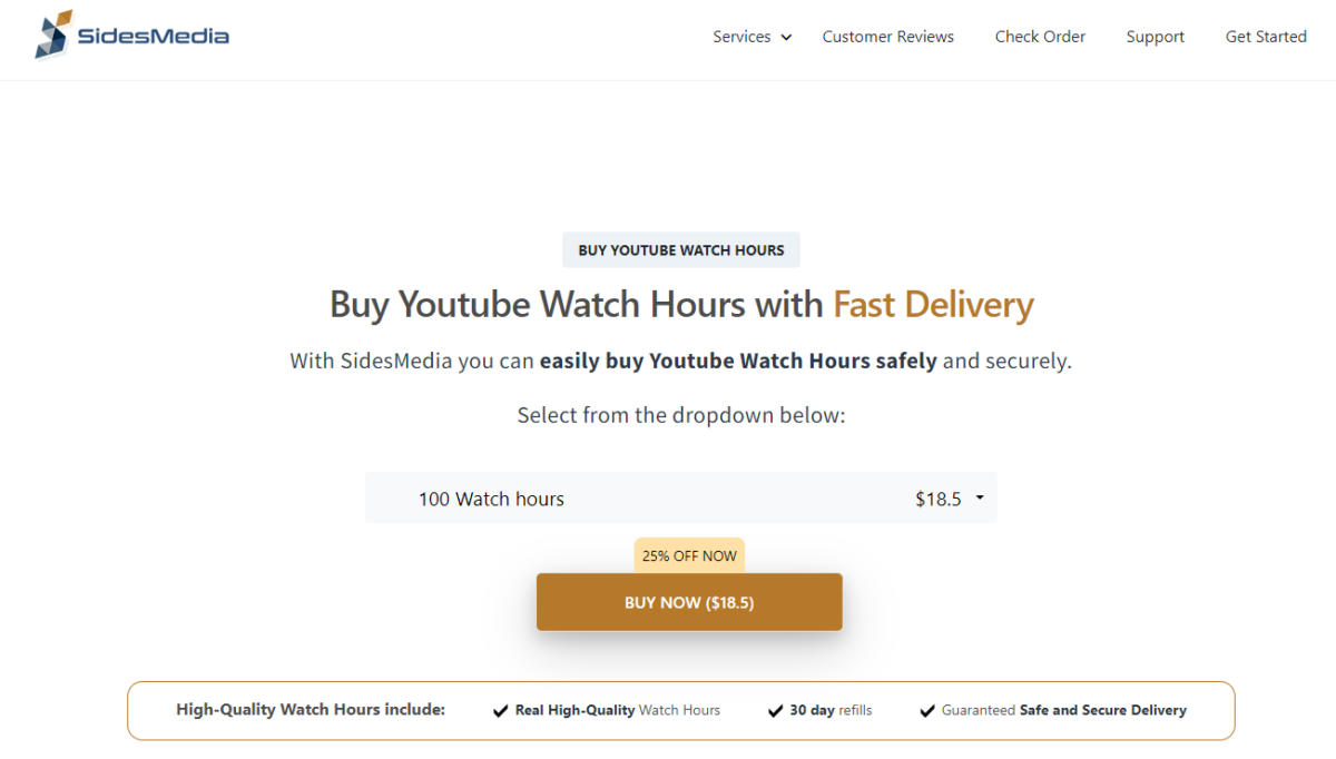 SidesMedia Buy YouTube Watch Time Hours