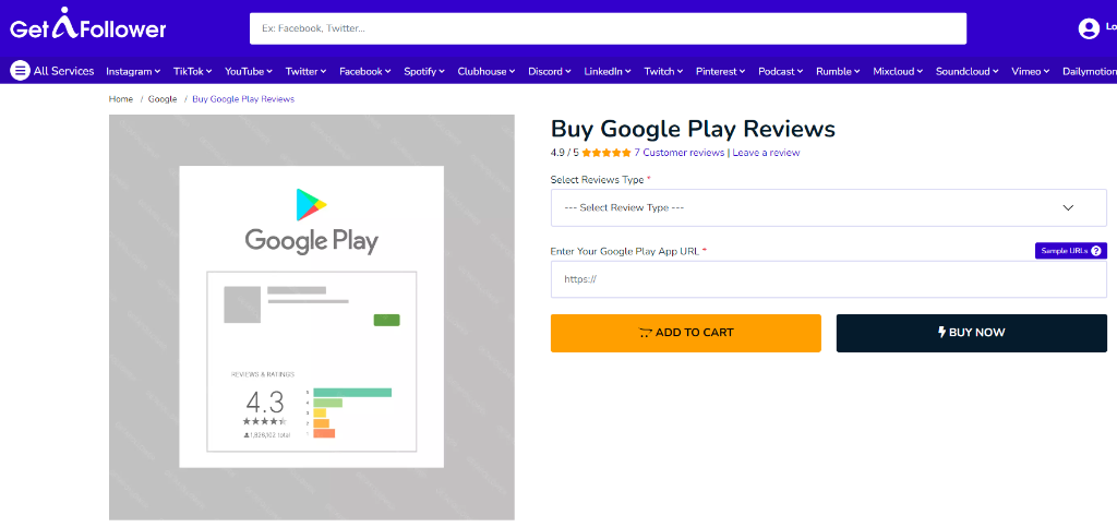 GetAFollower Buy Google Play Reviews