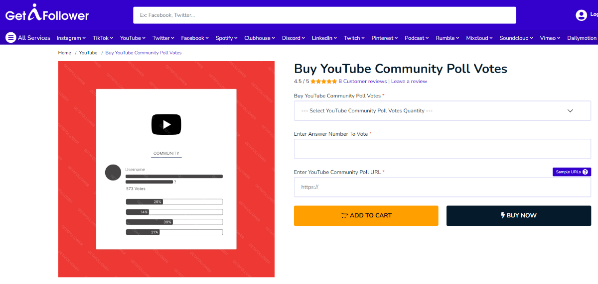 GetAFollower Buy YouTube Community Poll Votes