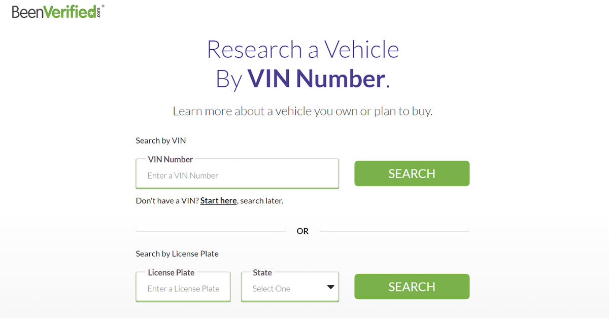 BeenVerified VIN Number Lookup 1