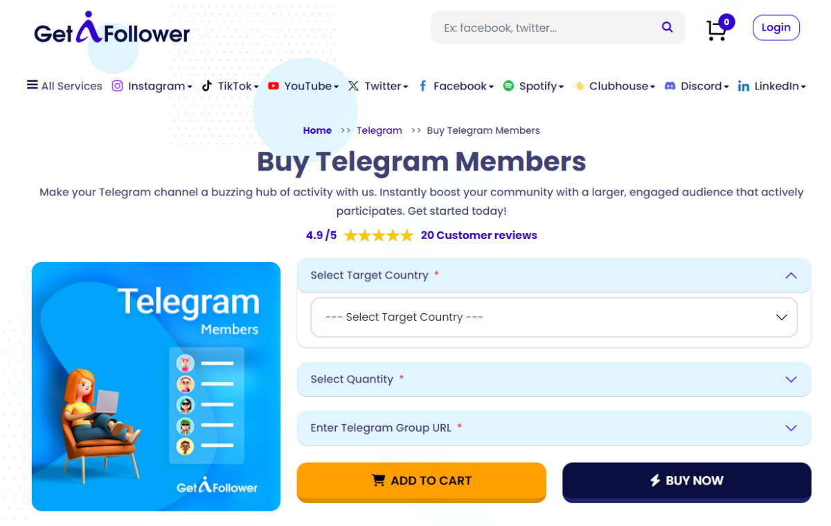 GetAFollower Buy Telegram Members